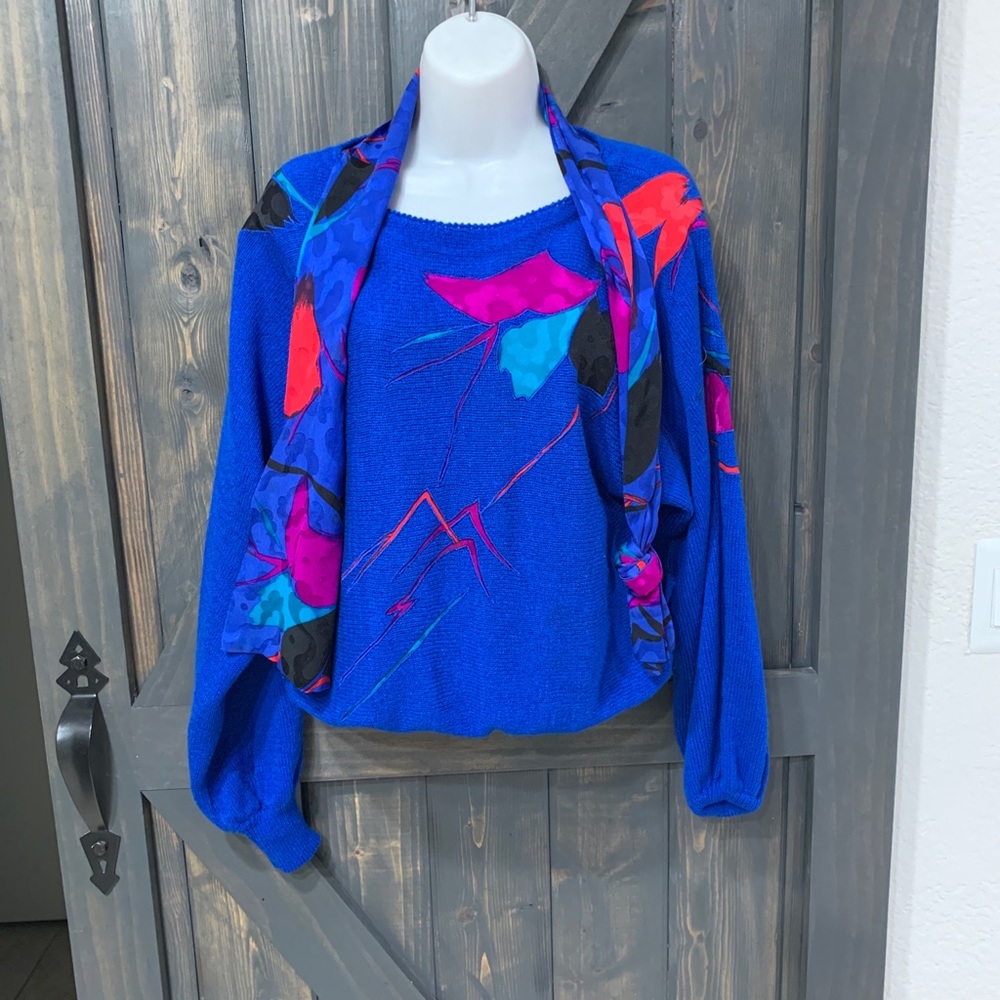 Vintage 80s Umi Collections by Anne Crimmins Blue Colorful Sweater Medium